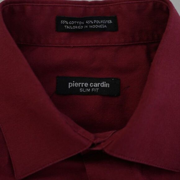 Pierre Cardin Slim Fit Red 2XL Collared Dress Shirt‎ Pocket Cotton Blend - Picture 8 of 10
